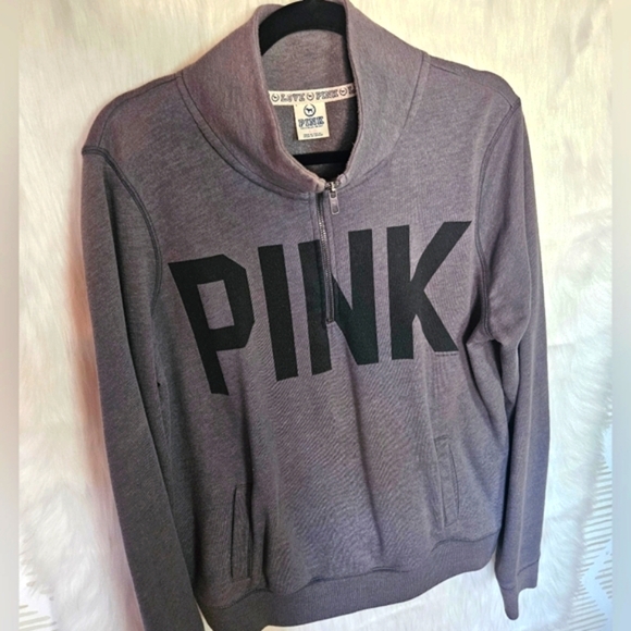 PINK Victoria's Secret 3/4 Zip Pullover Logo Sweatshirt - Picture 2 of 8